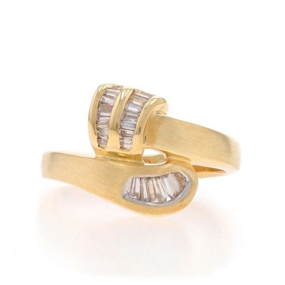 Yellow Gold Diamond Bypass Ring - 18k Baguette .25ctw Brushed